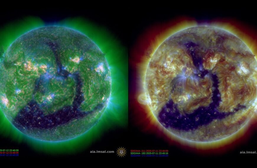 Enormous Coronal Hole And Beast-Like Crawling Prominences Dazzle On The Active Sun